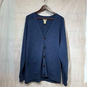 LL Bean Cardigan Sweater Men’s XXL Reg 100%Lambswool Blue Grandpa Buttons